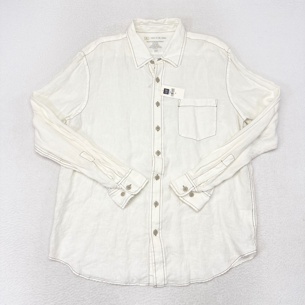 Gap Linen Shirt Mens Size XL White Button Down Casual Menswear Basics NEW